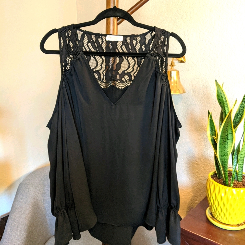 Ramy Brook Cold Shoulder Silk and Lace Blouse
